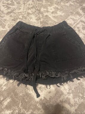 Women’s Black Frayed Hem Drawstring Shorts